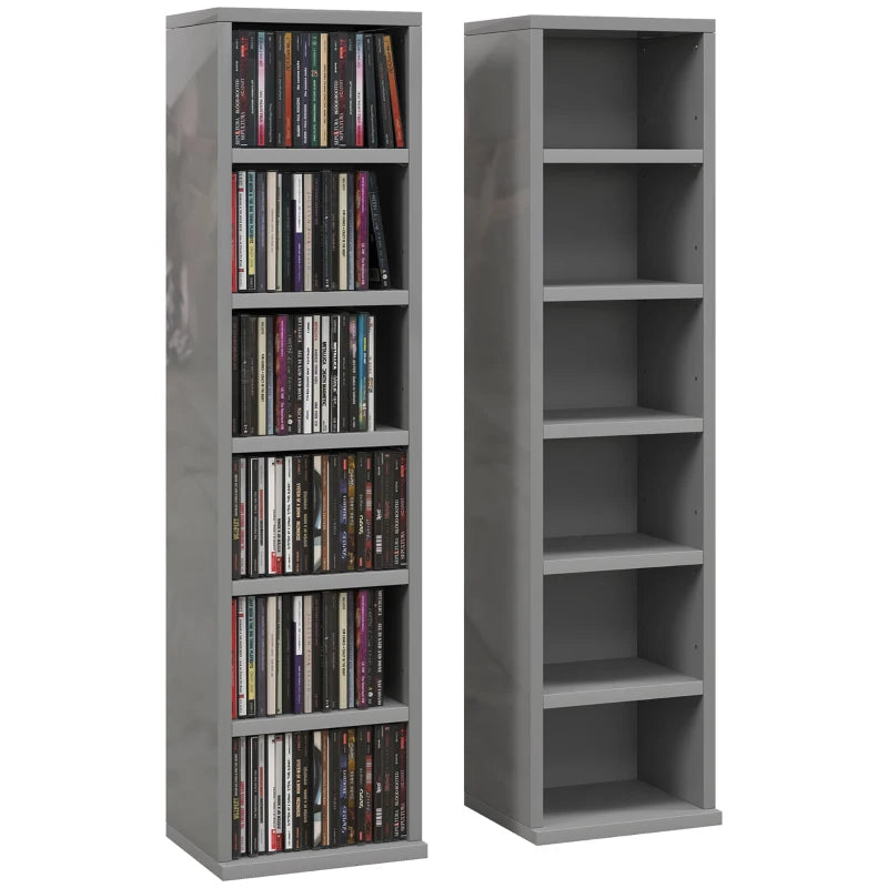 Set of 2 High Gloss Grey CD Storage Units - Stylish and Space-Saving Organizer for 102 CDs