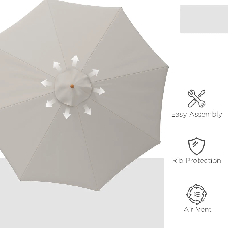 3.3m Grey Garden Parasol Umbrella - Outdoor Sun Shade Canopy with 8 Bamboo Ribs and Wood Pole