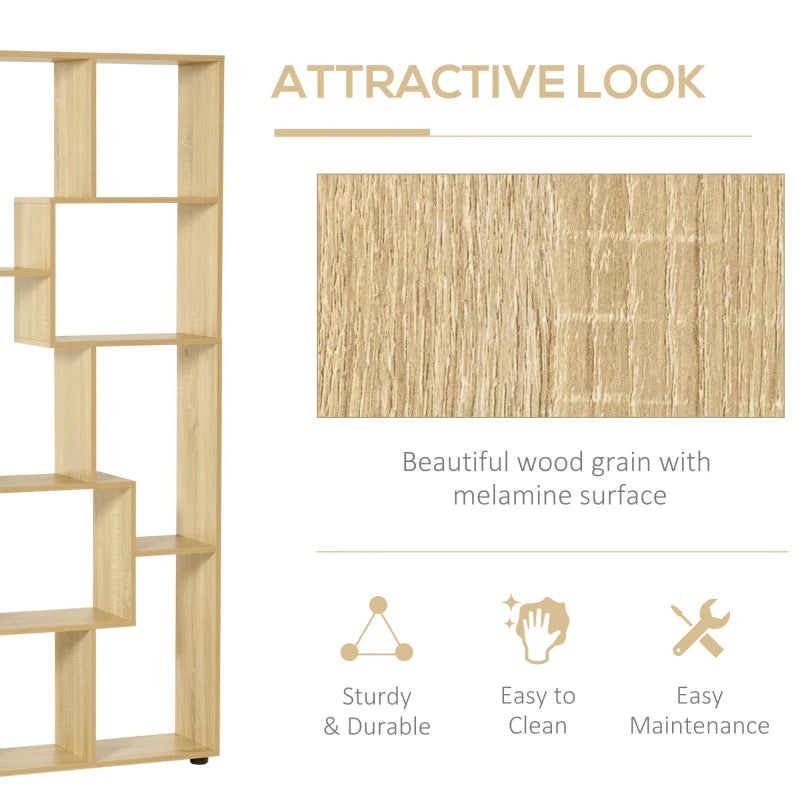 Modern Tall Bookshelf - 8 Cube Storage Unit, Freestanding Room Divider for Living Room, Bedroom & Home Office, 70x24x178 cm, Natural Finish