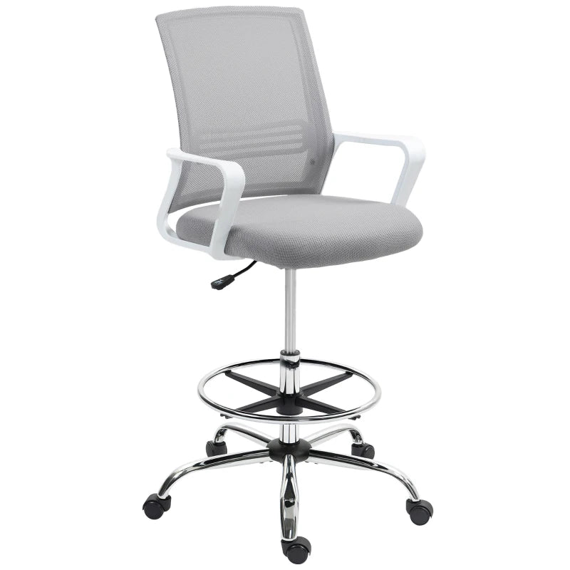 Ergonomic Draughtsman Chair - Mesh Drafting Office Chair with Lumbar Support & Adjustable Foot Ring - Grey