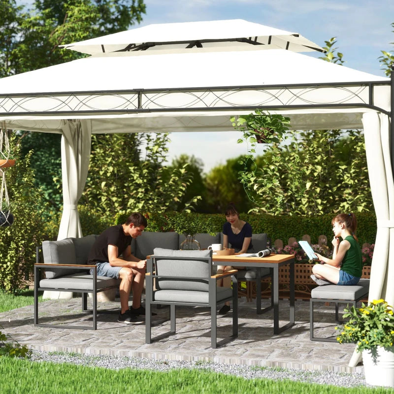 6-Piece L-Shaped Garden Furniture Set with 3 Loveseats - Natural Wood Outdoor Seating