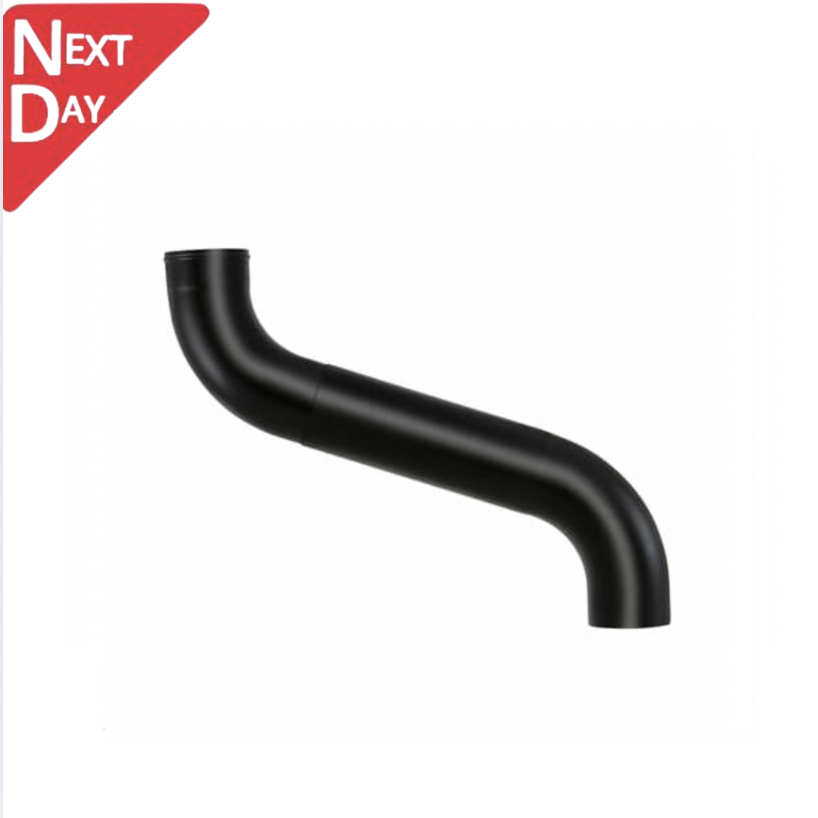 80mm Black Coated Galvanised Steel Downpipe 2-part Offset - up to 700mm Projection