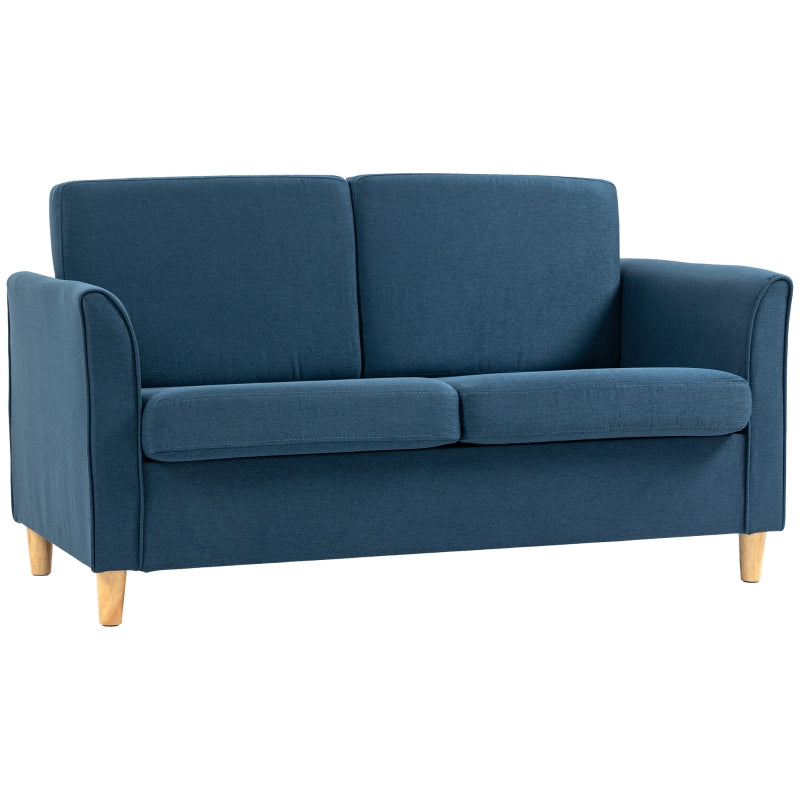 Modern Compact Loveseat Sofa for Living Room with Wooden Legs and Armrests in Blue