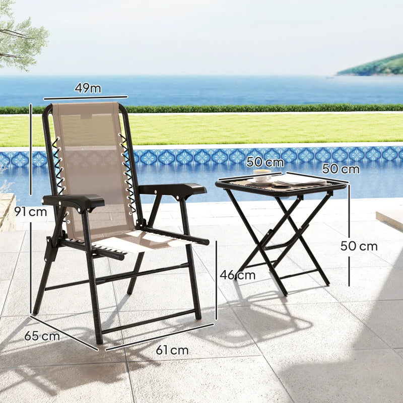 Three-Piece Khaki Garden Table and Chair Set - Outdoor Furniture, Compact Size