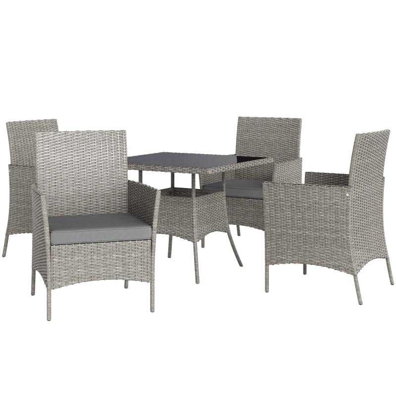 5-Piece Light Grey Rattan Dining Set - Outdoor Patio Furniture