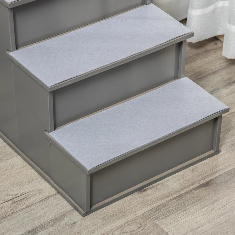4 Step Wooden Dog Stairs - Non-Slip Pet Ladder for Bed & Couch, Grey, 40x59x54.2 cm - Ideal for Dogs & Cats