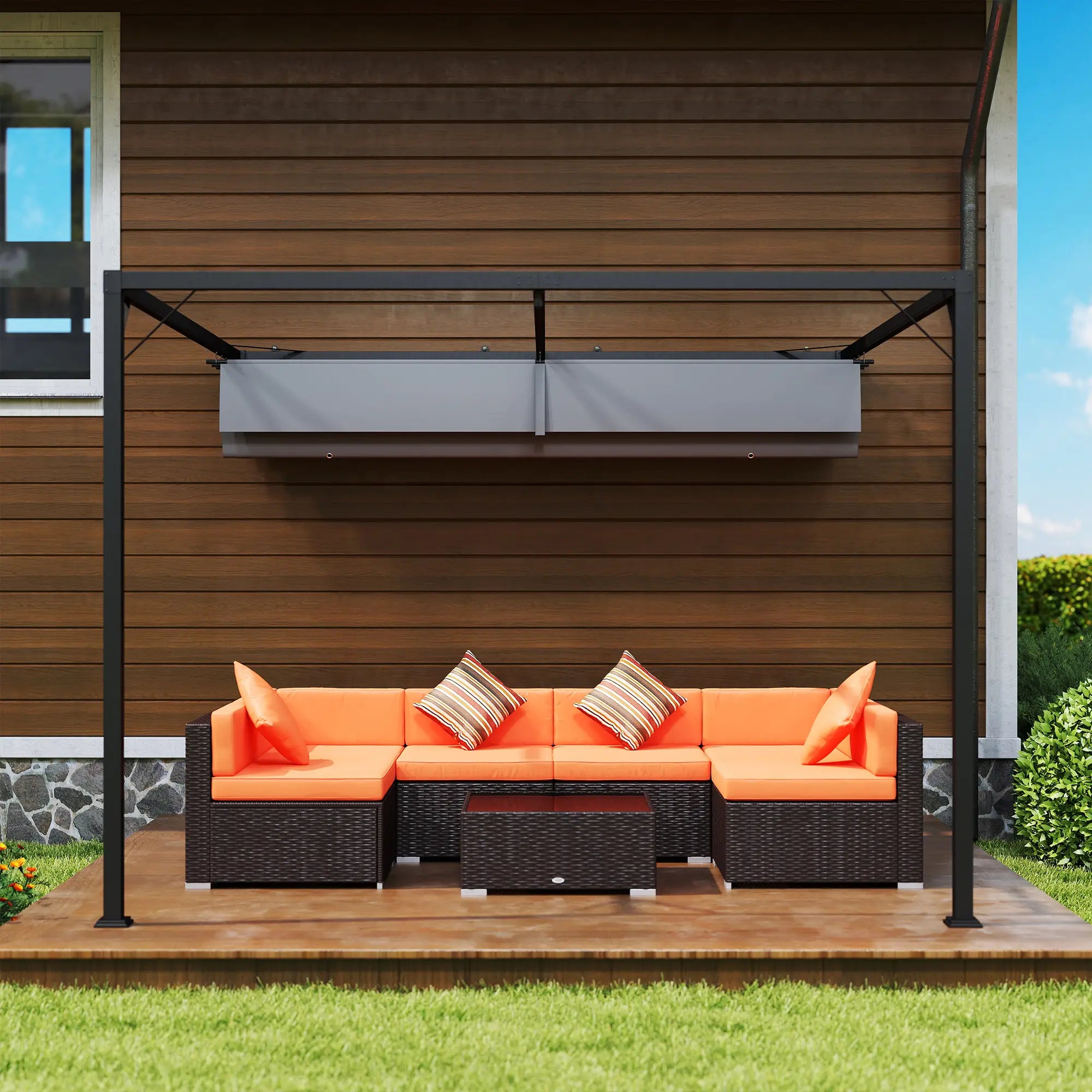 3m x 3m Grey Lean-To Pergola with Retractable Canopy