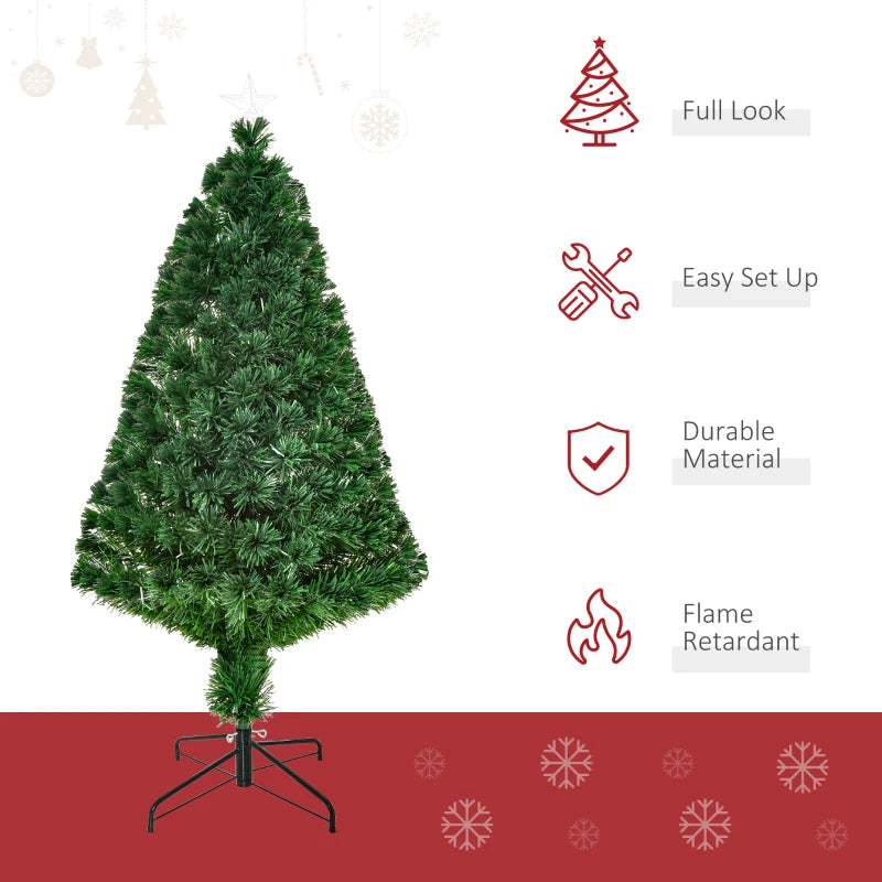 4FT Pre-Lit Fibre Optic Christmas Tree with Multi-Colour Lights & Tree Topper - Perfect Holiday Décor for Xmas