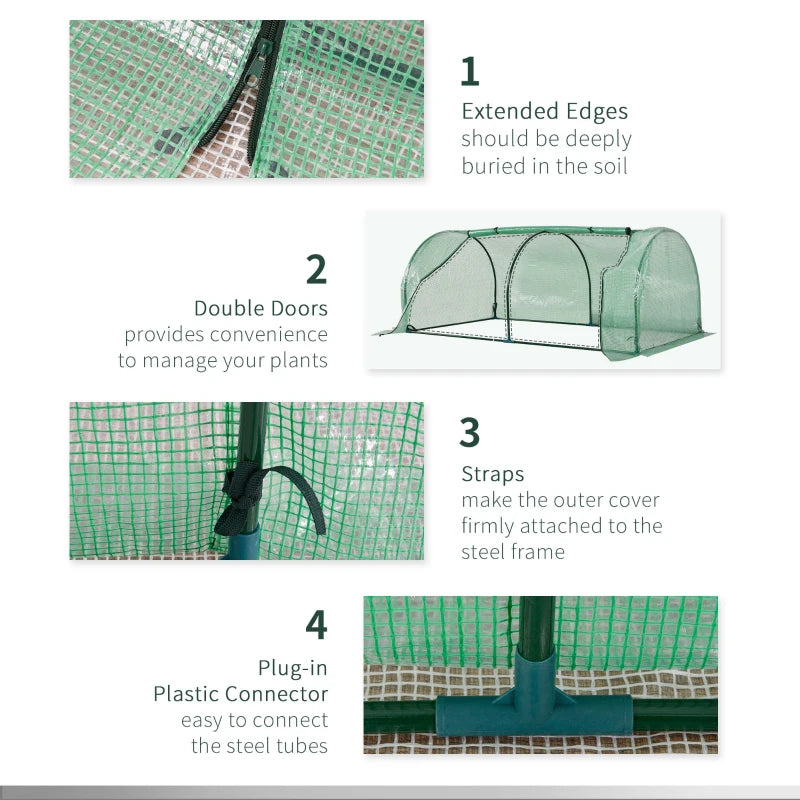 Green Steel Frame Garden Tunnel Greenhouse, 200x100x80cm