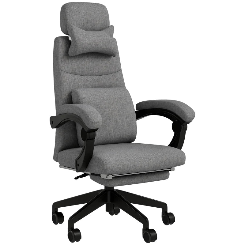 Vinsetto Grey Linen-Look Office Chair with 160° Recline and Footrest - Ergonomic Comfort for Home and Office