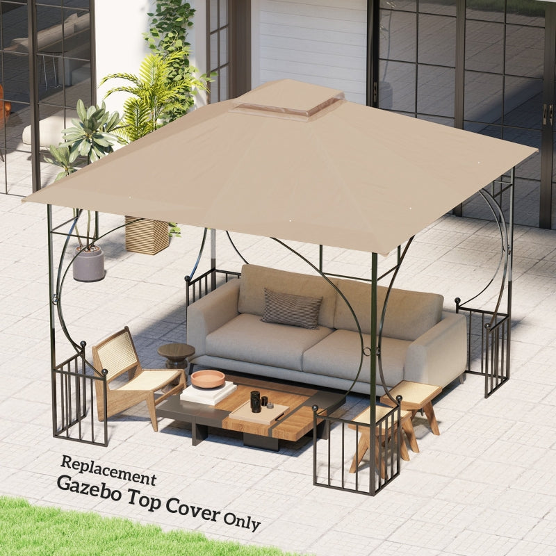 3x3m Khaki Replacement Gazebo Canopy - Double Tier Roof Top for Garden, Patio, Outdoor Use (Top Only)