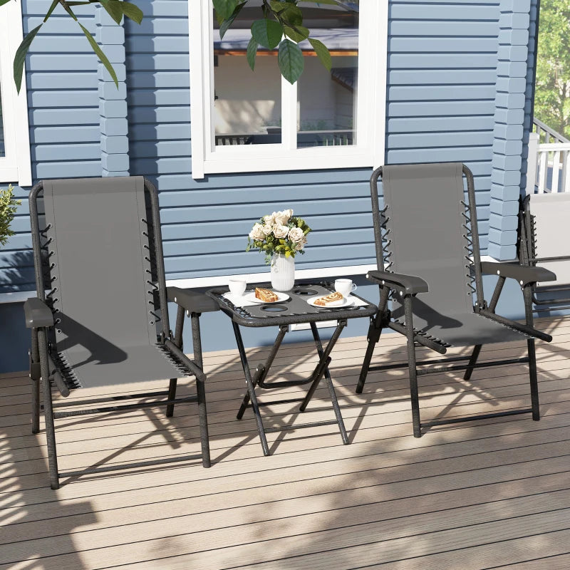 Three-Piece Dark Grey Garden Table and Chair Set - Outdoor Furniture, Compact Size