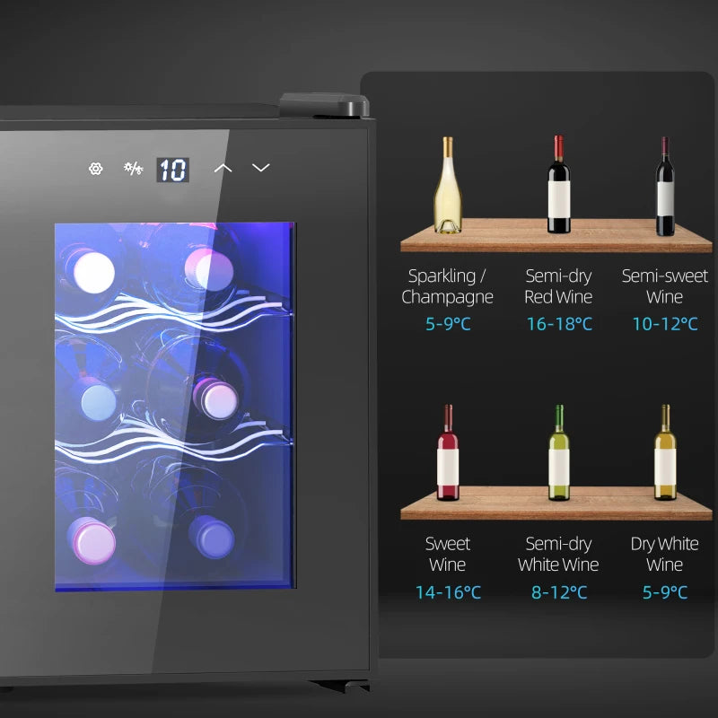 Compact 6-Bottle 8-18 Countertop Wine Fridge - Sleek Black Design for Home & Office Wine Storage