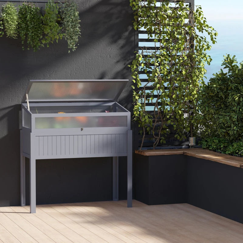 Grey Wood Cold Frame Greenhouse with Elevated Garden Box