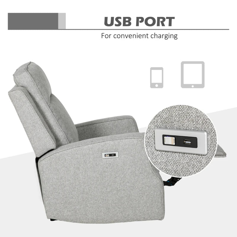 Electric Reclining Chair with USB Port and Footrest - 150° Grey Comfort for Your Living Room