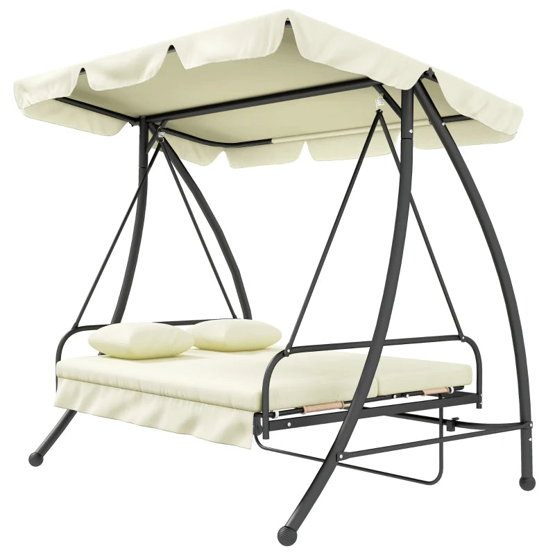 3 Seater Garden Swing Chair with Tilting Canopy - Cream White