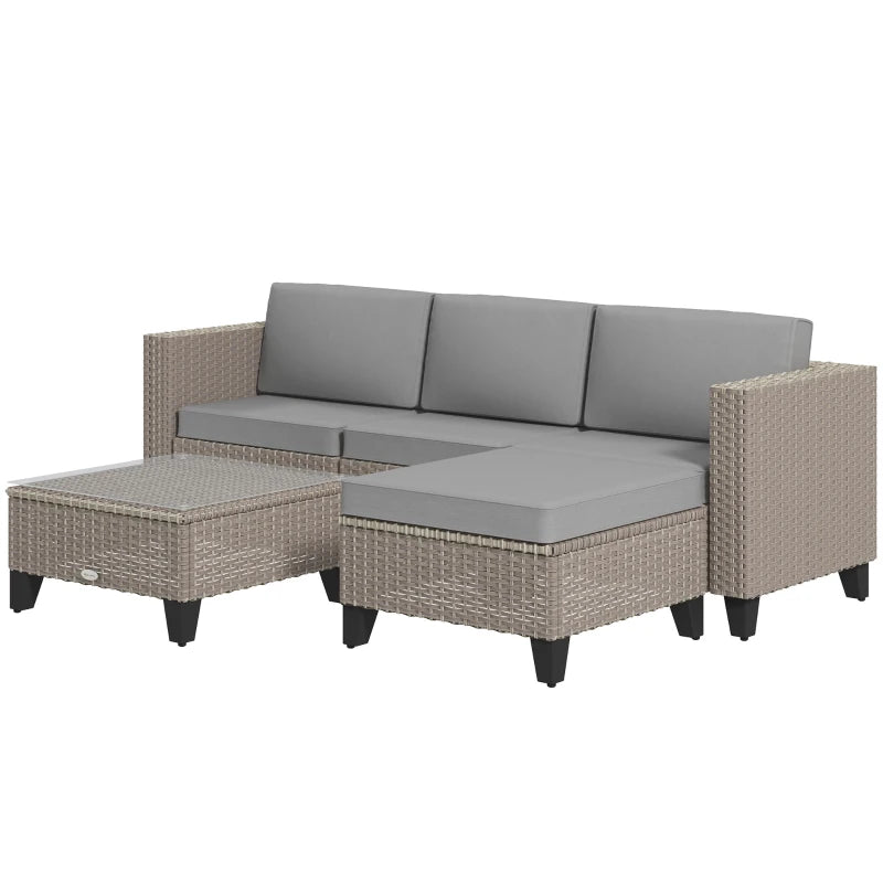 5-Piece Rattan Patio Furniture Set with Corner Sofa, Footstools, Coffee Table