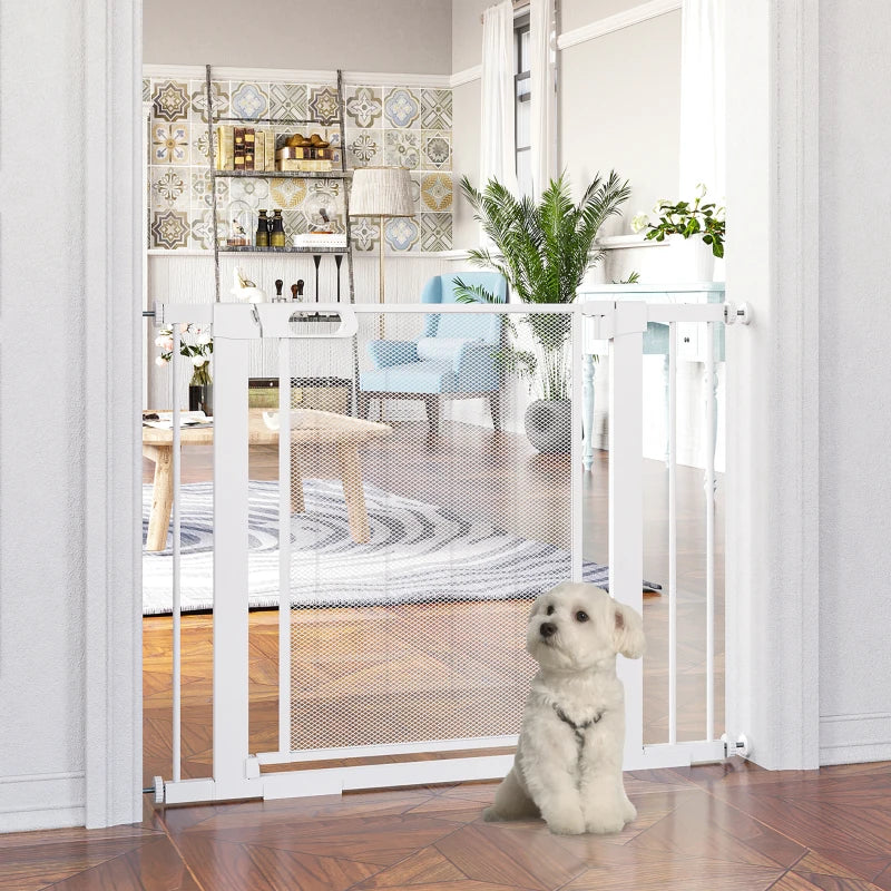 Pet Safety Gate for Doorways & Staircases - Adjustable 75-103cm with Extensions Kit - White Color, Ideal for Hallways