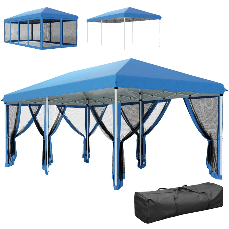 3m x 6m Pop Up Gazebo with Mesh Walls, Outdoor Canopy Tent for Parties & Weddings, Blue