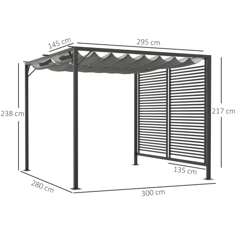 3 x 2.8m Grey Metal Pergola With Fabric Retractable Roof