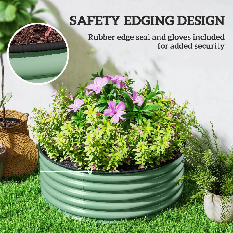 Galvanised Raised Garden Bed with Safety Edging - Outdoor Planter Box, 120 x 120 x 43 cm, Light Green