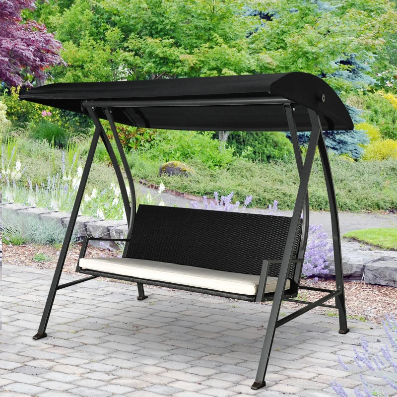 Black Rattan 3-Seater Garden Swing Chair
