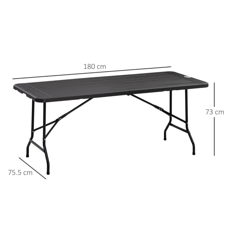 Rectangular Folding Garden Dining Table for 6 - Charcoal Grey HDPE Outdoor Table with Steel Frame for Balcony and Porch