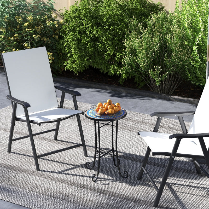 35.5 cm Round Blue Mosaic Garden Table - Ceramic Tile Top Outdoor Bistro Table with Shelf for Patio, Balcony, Indoor Use