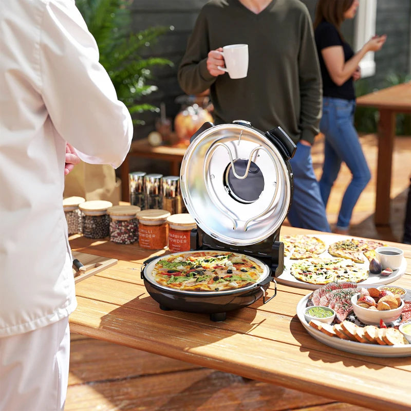 1200W Electric Pizza Oven - 12 Inch Maker with Viewing Window, Dual Knob Temp Control, Timer & Overheat Protection - Black