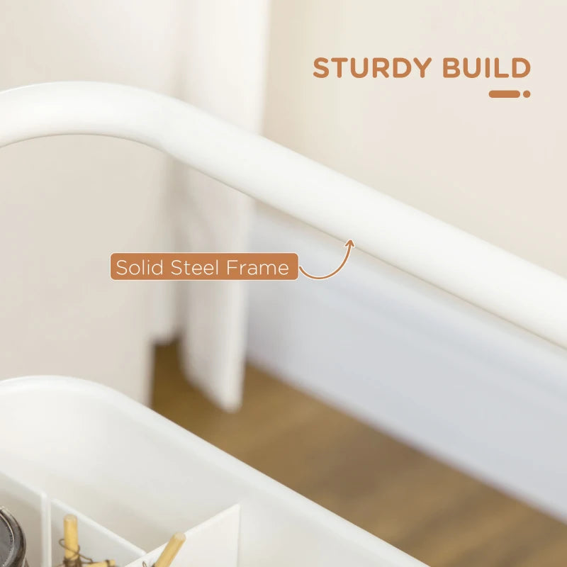 White Three-Tier Home Trolley with Handle and Wheels - Versatile Storage Cart for Kitchen, Living Room, and Office