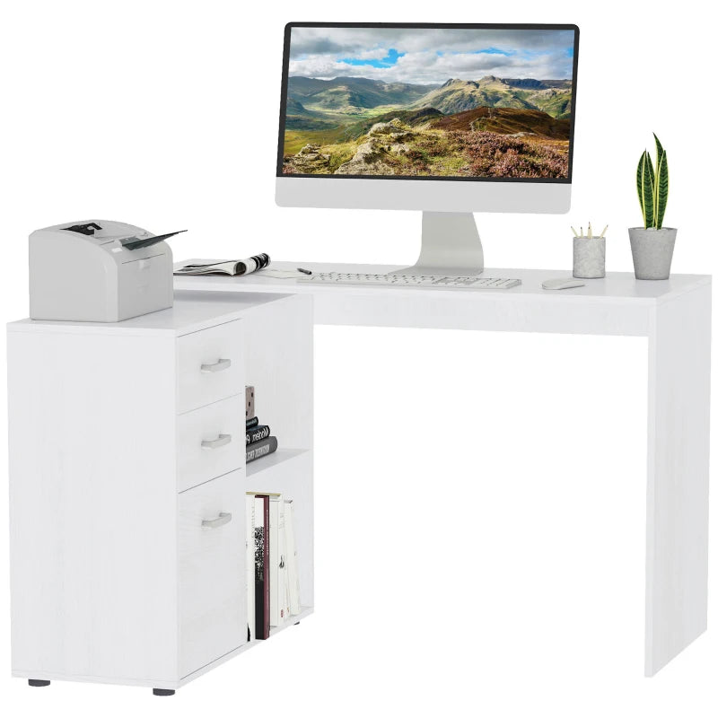 L Shaped Computer Desk with Drawers & File Cabinet - Reversible Home Office Study Table, 117x83.5x76cm, White