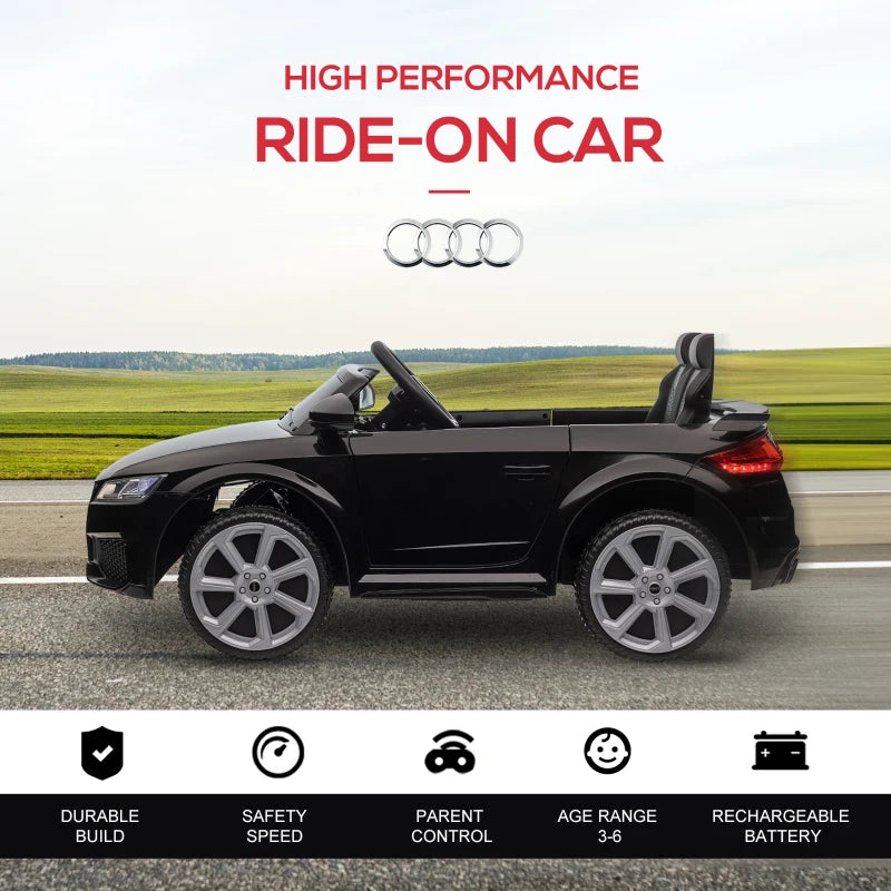 Kids Licensed Audi TT 12V Ride-On Car with Remote, Suspension, Headlights & MP3 Player - Black, 2.5-5km/h