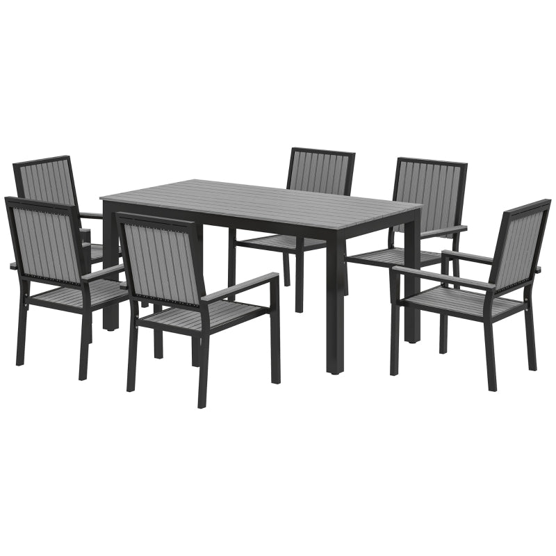 6 Seater Garden Dining Set with Stackable Chairs - Outdoor Aluminium Table & Grey Furniture