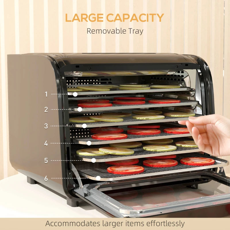 Premium 6-Tray Food Dehydrator - Adjustable 35-70°C Temperature Control - Black - Perfect for Healthy Snacks & Preserving Food