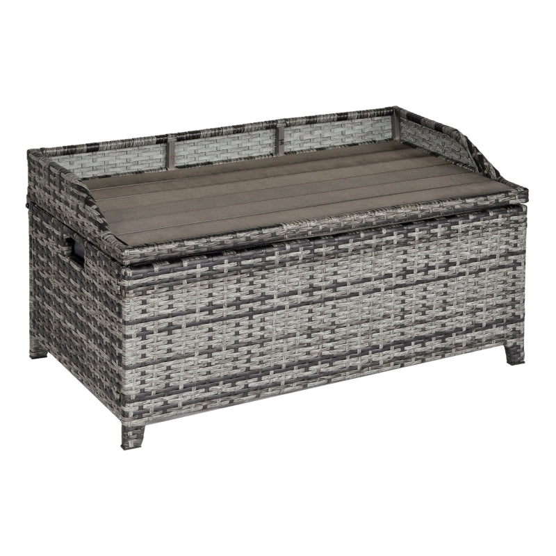 130L Rattan Garden Storage Box - Mixed Grey Rattan Storage Bench