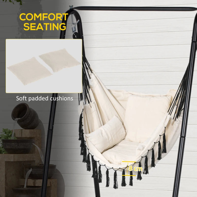 Cream White Hammock Swing Chair with Stand and Cushion