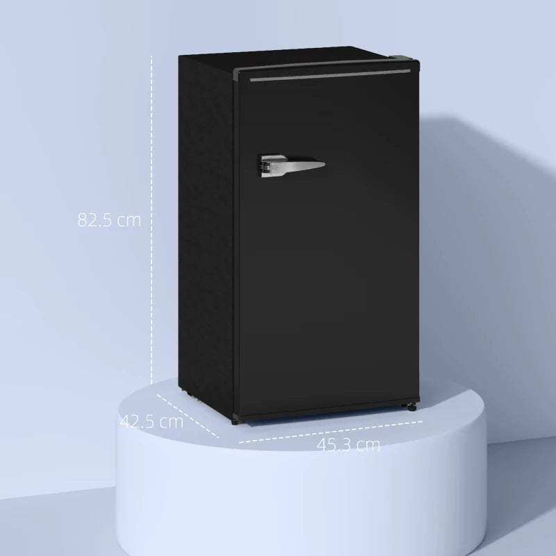 85L Retro Under Counter Fridge with Chiller Box, Adjustable Thermostat & Glass Shelves - Black Small Refrigerator