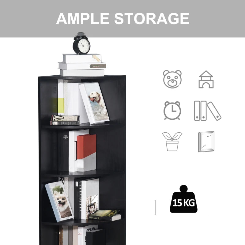 4-Tier Corner Open Shelf Bookcase - Freestanding Black Bookshelf for Plants & Books, 40x40x120cm