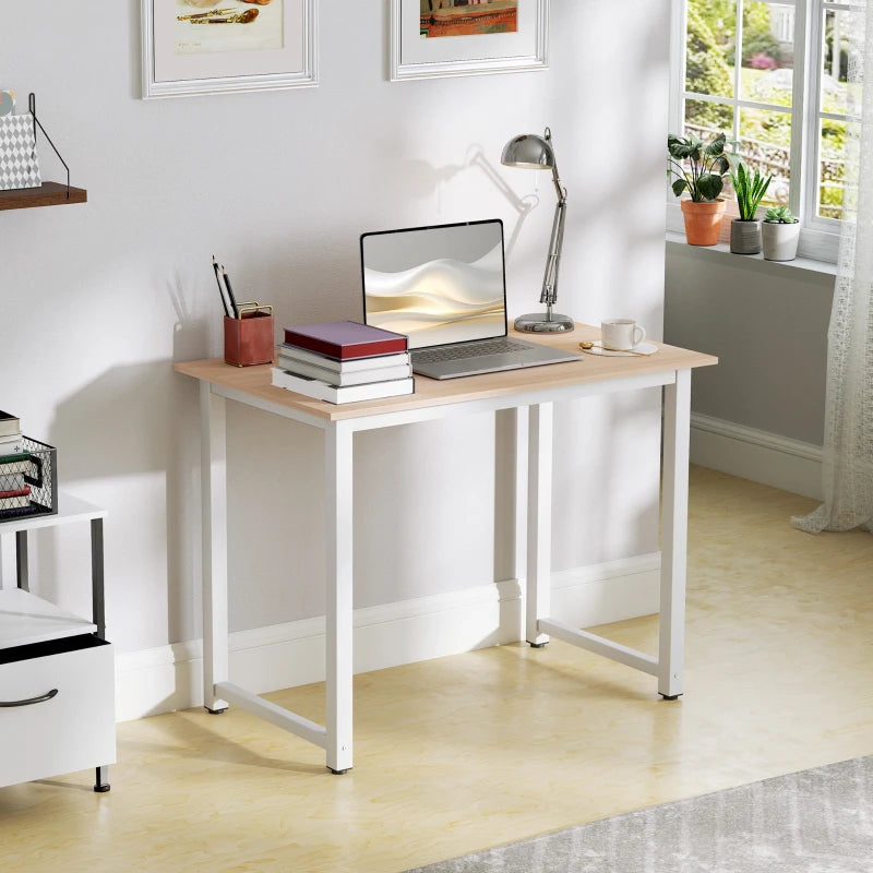 Modern White Computer Desk - 100x60cm Writing Table for Home Office & Study - Sturdy Metal Frame, Easy Assembly
