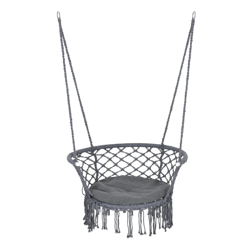 Dark Grey Outdoor Rope Hammock Chair with Cushion