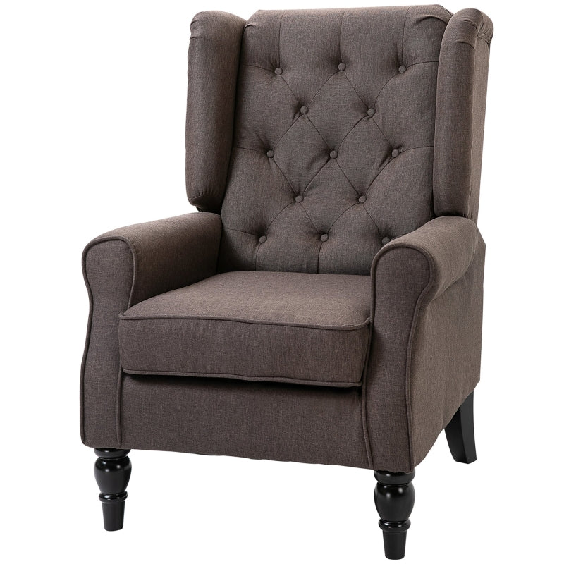 Retro Upholstered Wingback Accent Chair with Button Tufting for Living Room and Bedroom in Brown