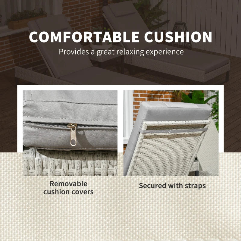 3-Piece Rattan Sun Lounger Set - Adjustable Recliner, Chaise Lounge Chair, Coffee Table - Light Grey