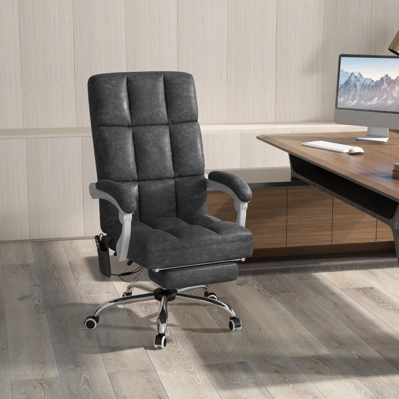 Vinsetto Ergonomic Massage Office Chair with Heat, Reclining Back & Footrest - Comfy Desk Chair for Home Office, Charcoal Grey