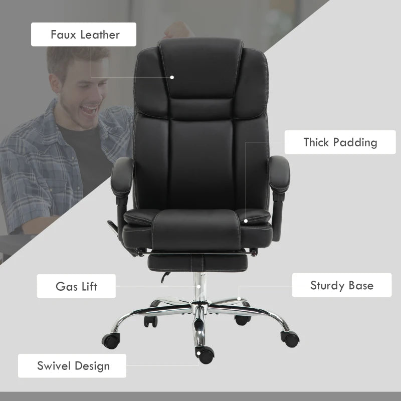 Vinsetto Six Point Vibrating Massage Office Chair - Ergonomic Black Executive Chair for Ultimate Comfort and Relaxation