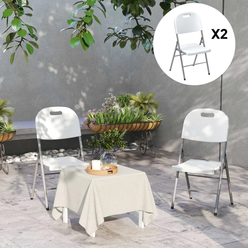 Set of Two White Foldable Outdoor Chairs - Compact Size for Easy Storage