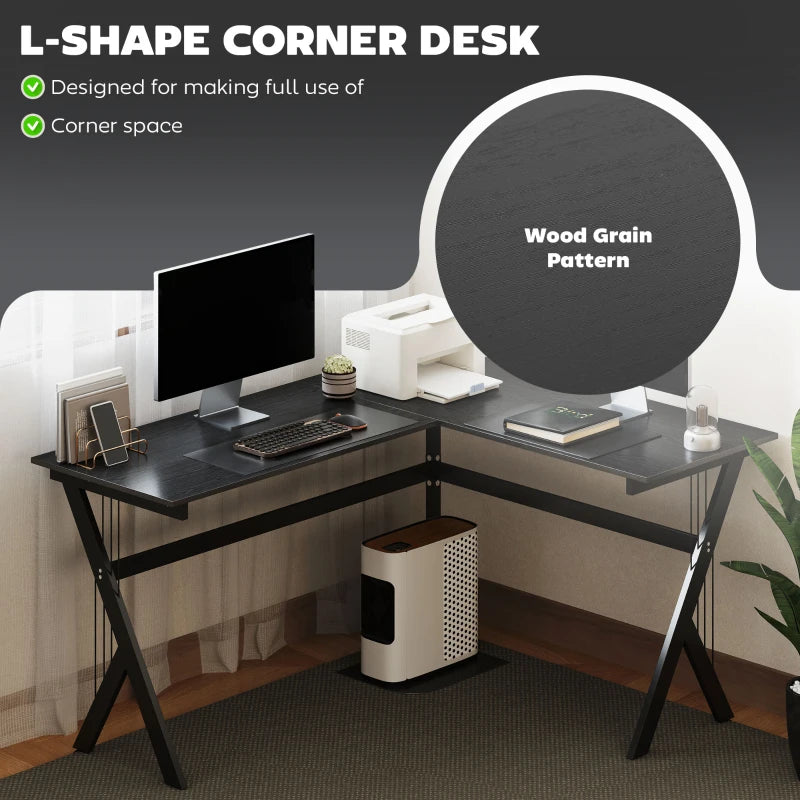 L Shaped Gaming Desk 155x130cm - Corner Computer Desk with CPU Stand for Home Office & Study - Black