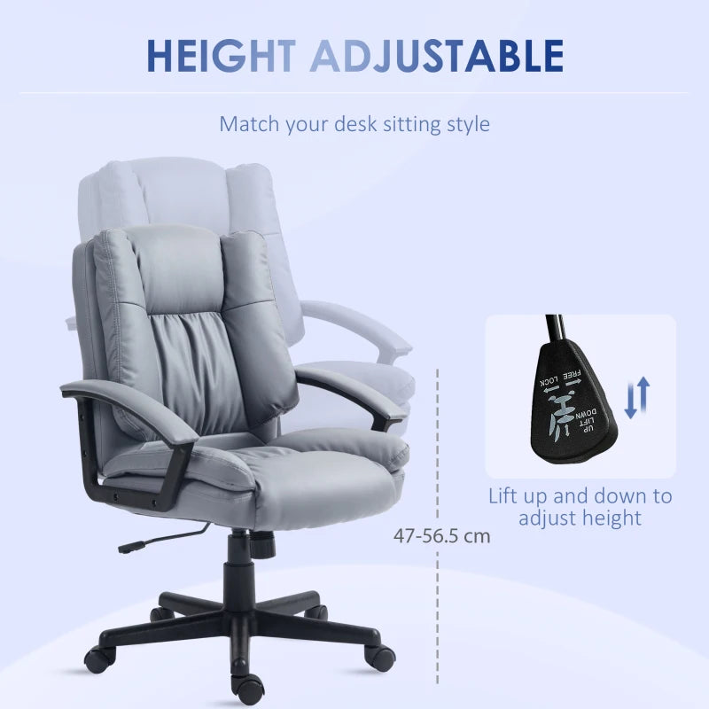 Light Grey Mid Back Executive Office Chair - Adjustable Height, Swivel Rolling Wheels, Perfect for Home Study & Computer Desk