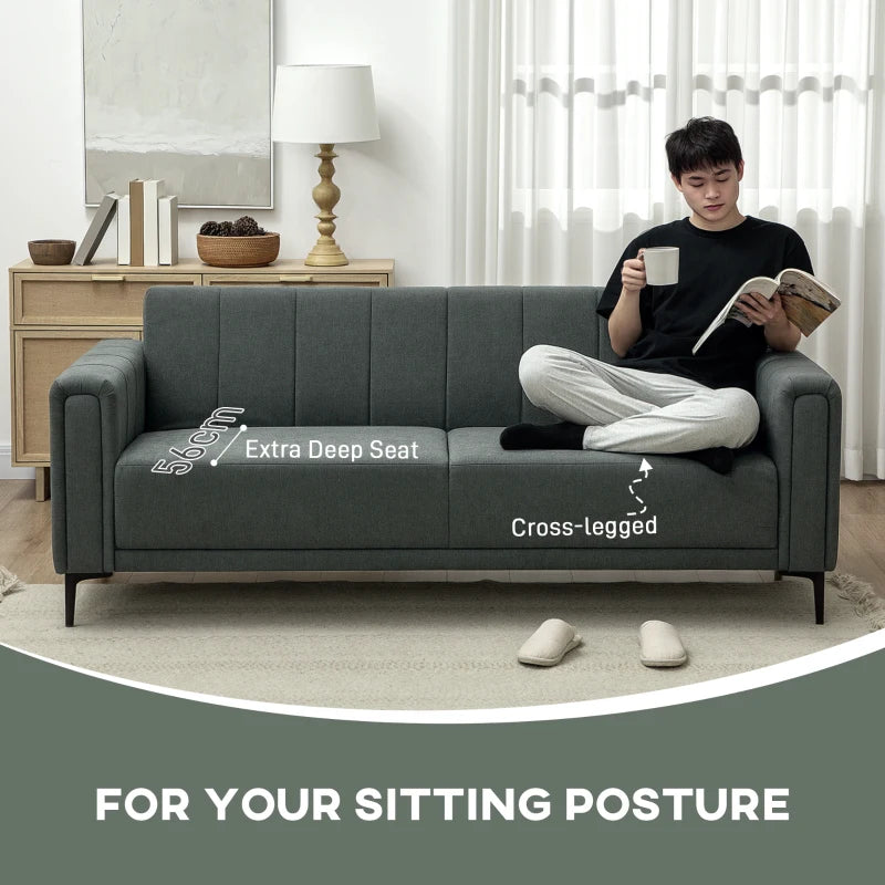 Modern Grey Three-Seater Sofa for Relaxed Living Room Comfort