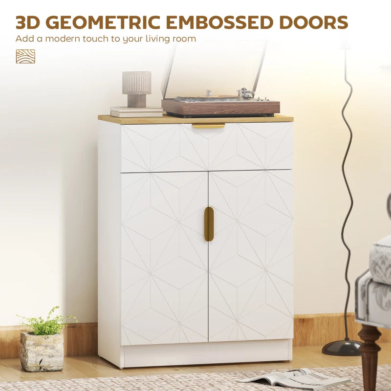 Modern White Sideboard Storage Cabinet with Drawer & Adjustable Shelf - Versatile Cupboard for Living Room, Kitchen, Dining Room, Entryway