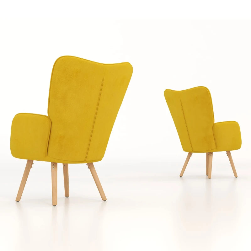 Stylish Velvet-Touch Tufted Wingback Armchair Set of 2 for Modern Lounge and Leisure Spaces in Yellow